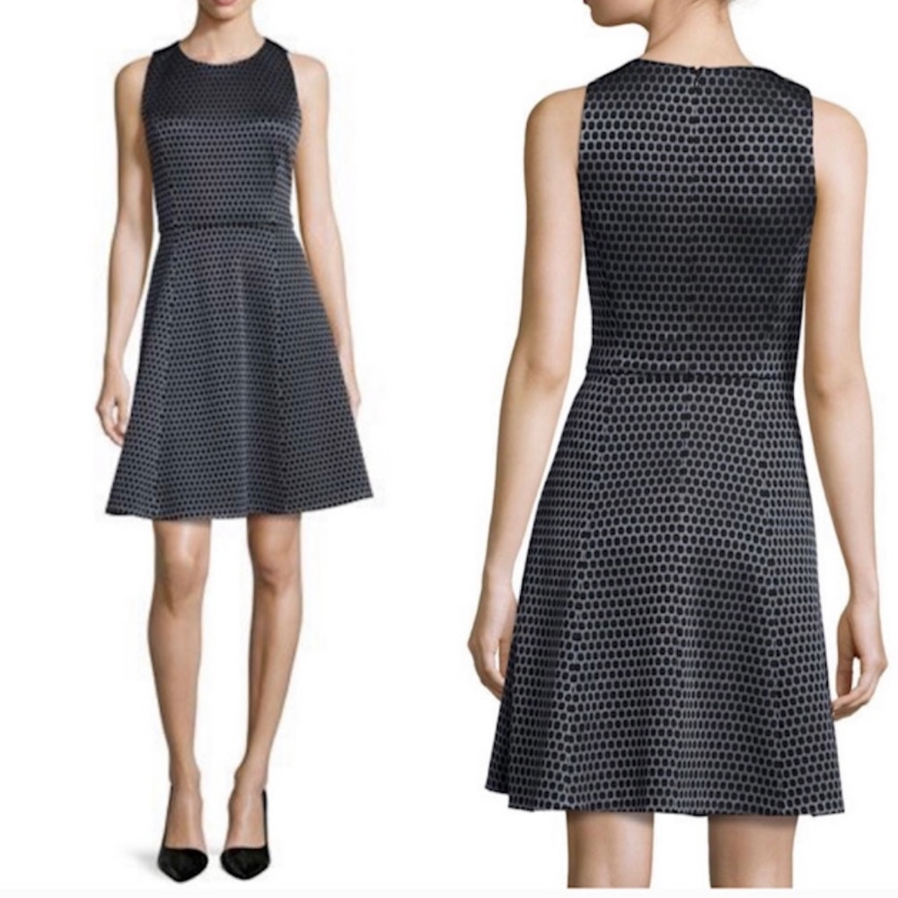 Theory Trekana Silver/Black Sateen Fit Flare Dress